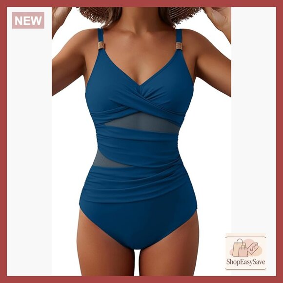 skyn vibrating ring Mesh One Piece Swimsuit Tummy Control V Neck Push Up Sexy Slimming Bathing  Suit